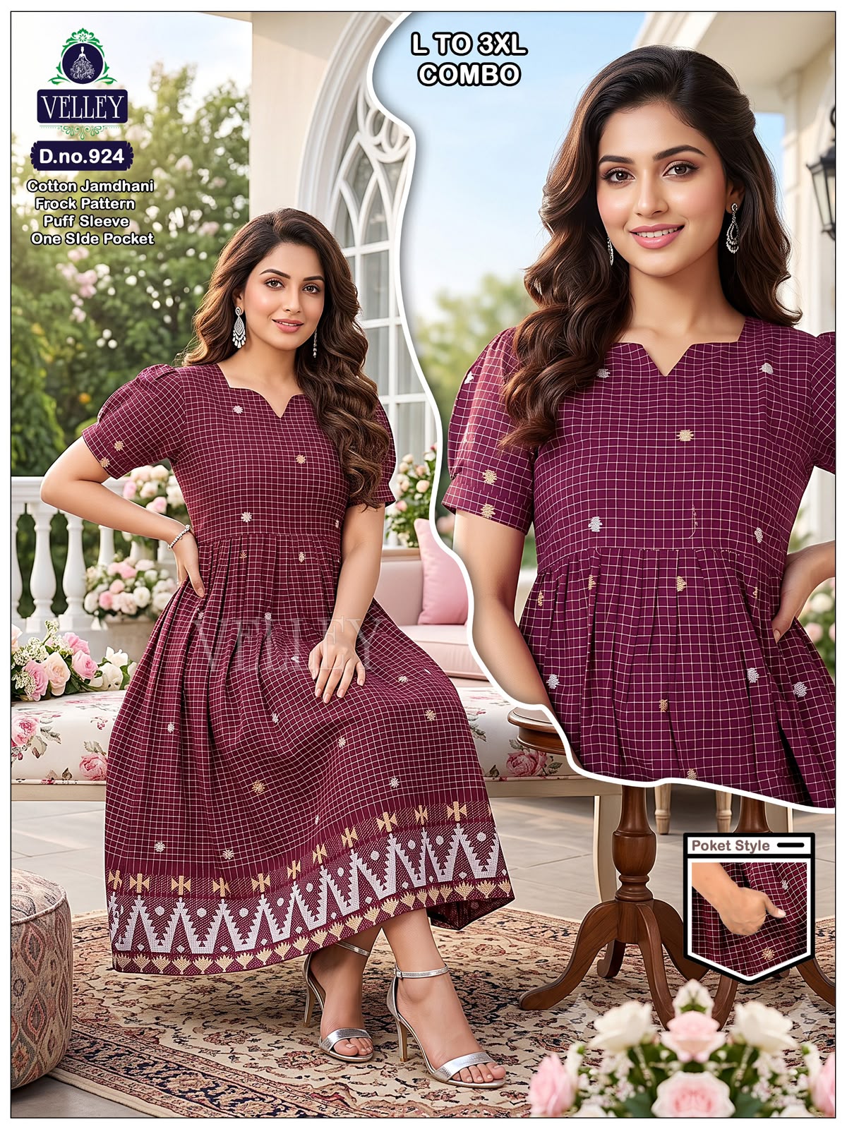 Jamdani Cotton 1509 Velley Anarkali Kurtis Supplier Ahmedabad