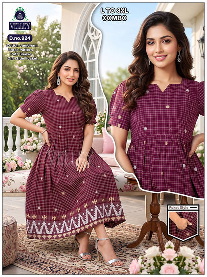 Jamdani Cotton 1509 Velley Anarkali Kurtis Supplier Ahmedabad