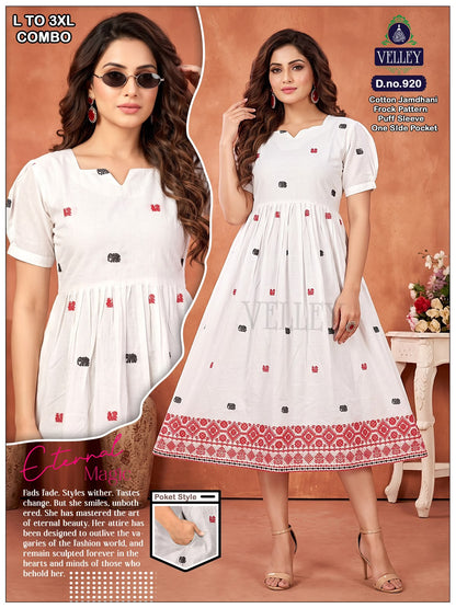 Jamdani Cotton 1509 Velley Anarkali Kurtis Supplier Ahmedabad