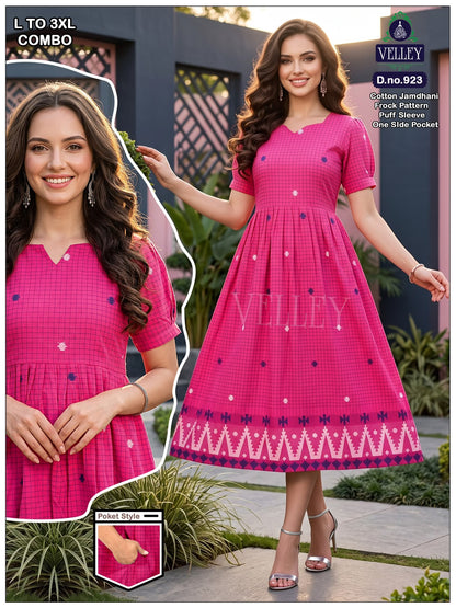 Jamdani Cotton 1509 Velley Anarkali Kurtis Supplier Ahmedabad