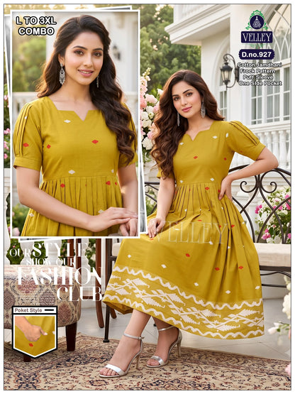 Jamdani Cotton 1509 Velley Anarkali Kurtis Supplier Ahmedabad
