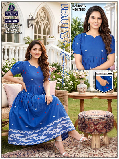 Jamdani Cotton 1509 Velley Anarkali Kurtis Supplier Ahmedabad