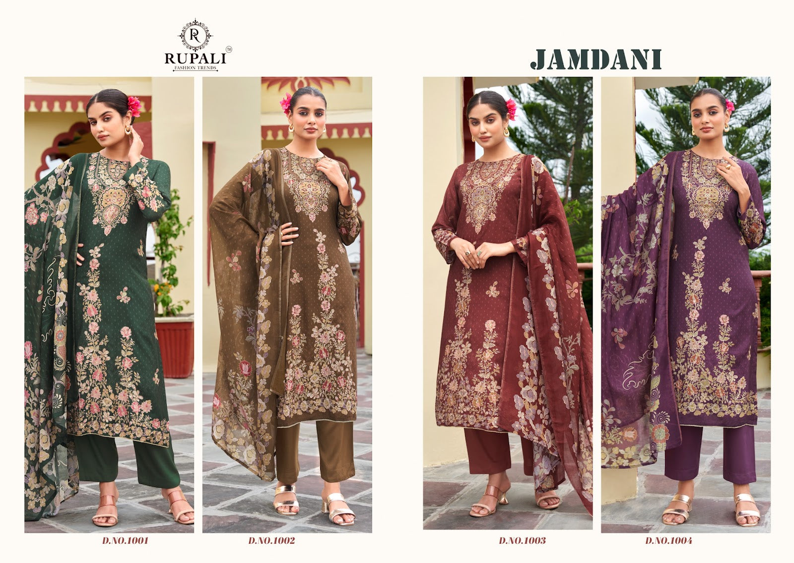 Jamdani Rupali Pure Viscose Muslin Pant Style Suits Wholesaler Ahmedabad