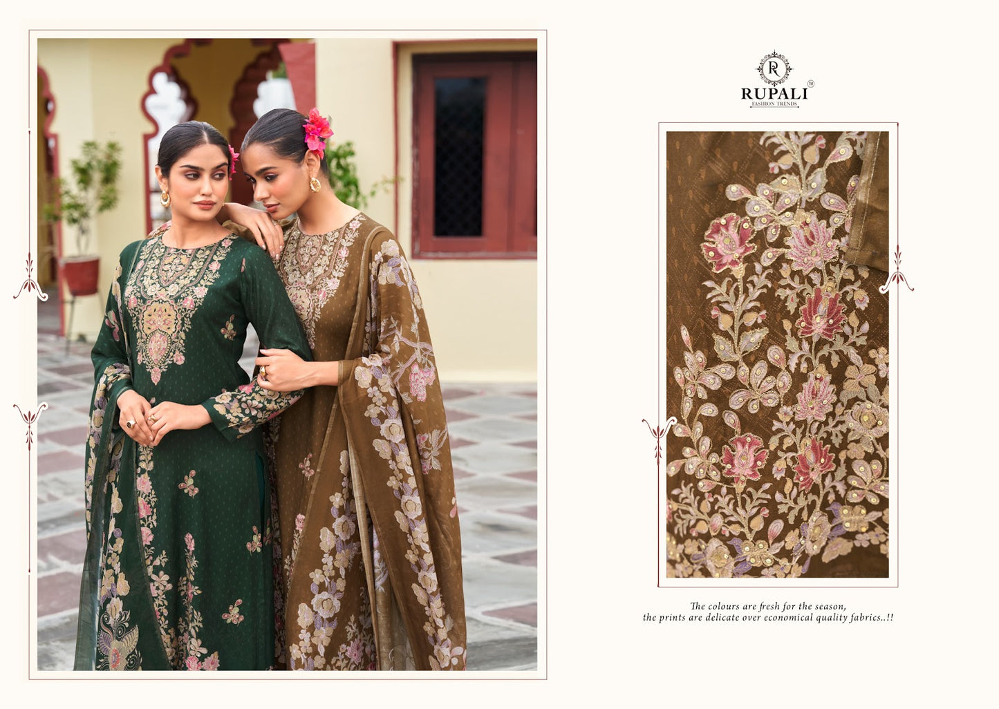 Jamdani Rupali Pure Viscose Muslin Pant Style Suits Wholesaler Ahmedabad