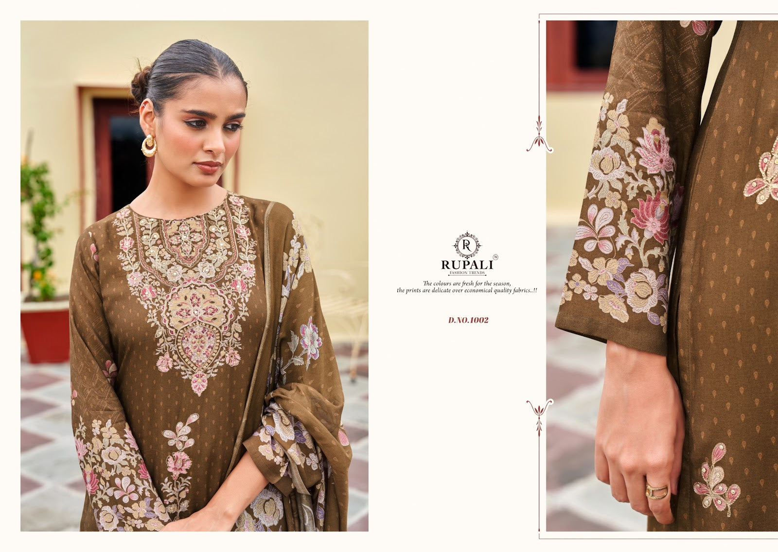 Jamdani Rupali Pure Viscose Muslin Pant Style Suits Wholesaler Ahmedabad