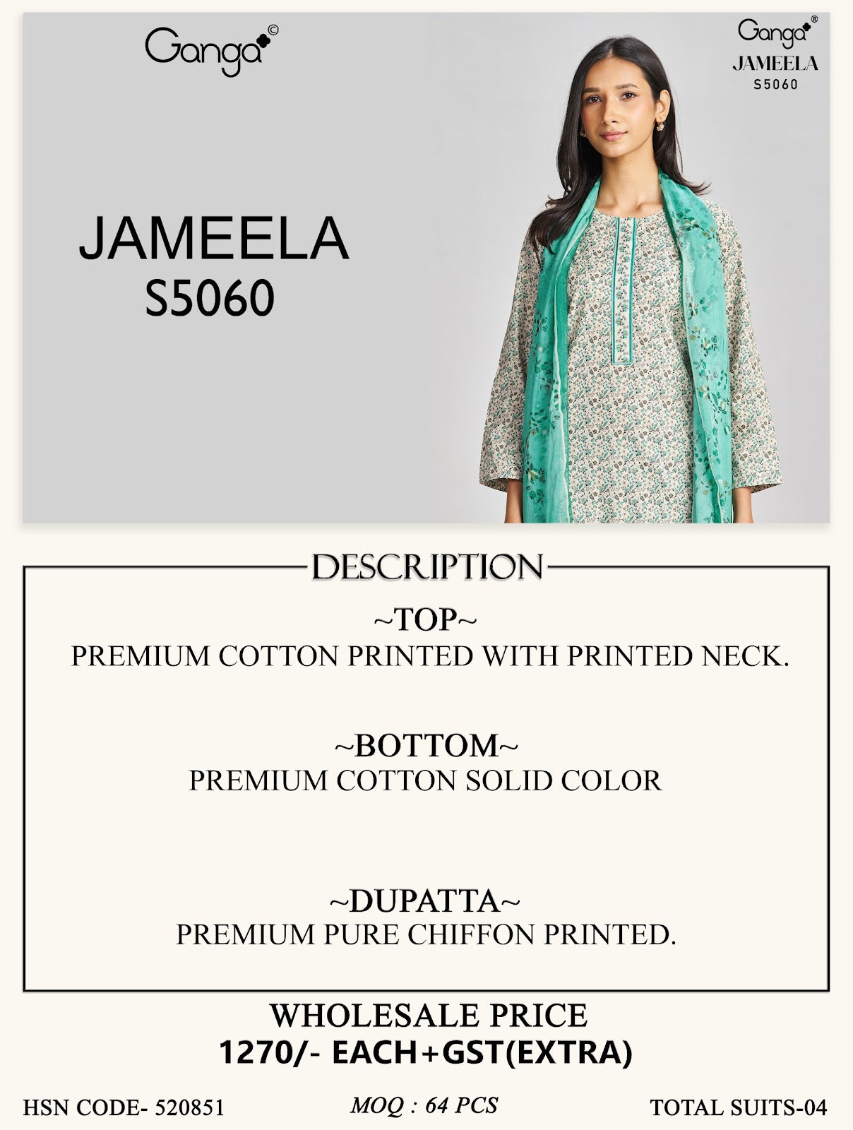 Jameela S5060 Ganga Cotton Pant Style Suits Wholesaler Gujarat