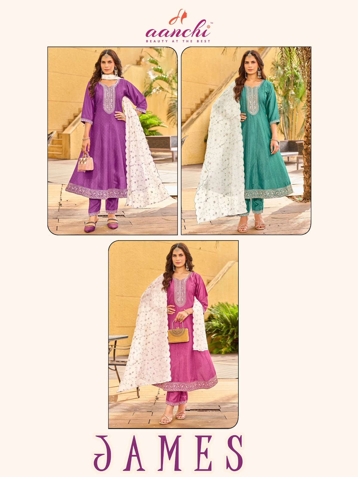 James Aanchi Crystal Silk Readymade Anarkali Suits Exporter Ahmedabad
