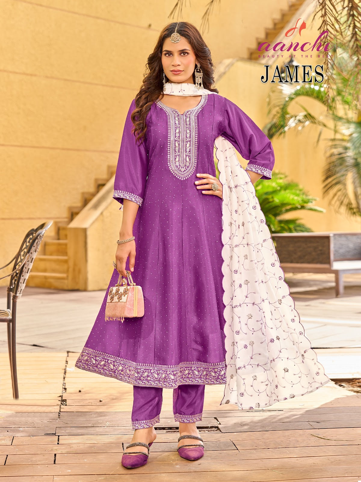 James Aanchi Crystal Silk Readymade Anarkali Suits Exporter Ahmedabad