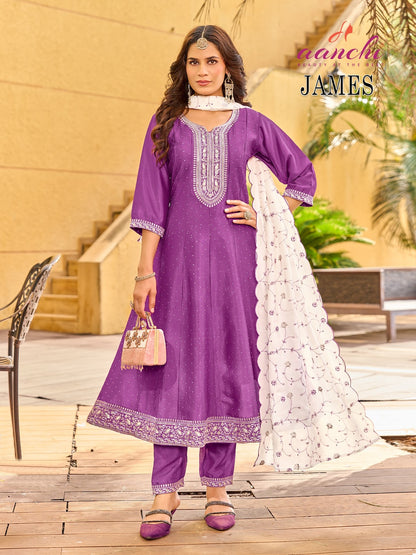 James Aanchi Crystal Silk Readymade Anarkali Suits Exporter Ahmedabad