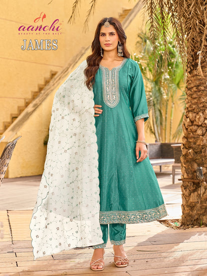 James Aanchi Crystal Silk Readymade Anarkali Suits Exporter Ahmedabad
