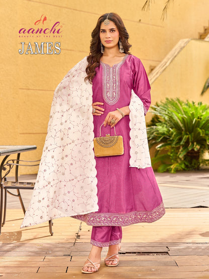 James Aanchi Crystal Silk Readymade Anarkali Suits Exporter Ahmedabad