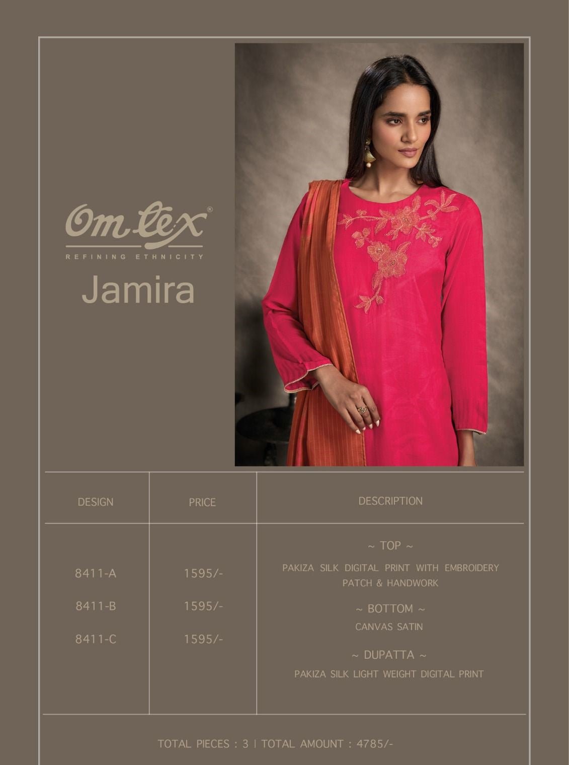 Jamira Omtex Silk Pant Style Suits Supplier