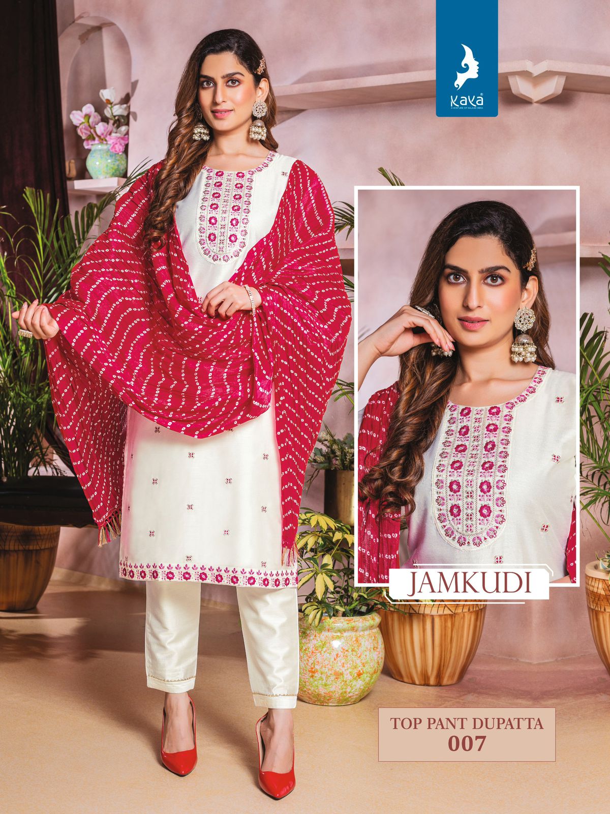 Jamkudi Kaya Chanderi Silk Readymade Pant Style Suits Exporter Gujarat