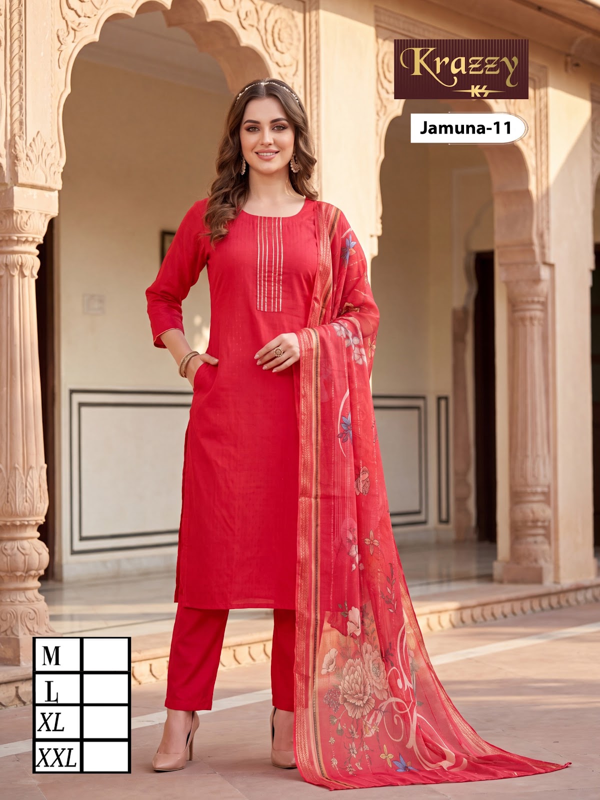Jamuna Krazzy Kanha Weaving Readymade Pant Style Suits Exporter India