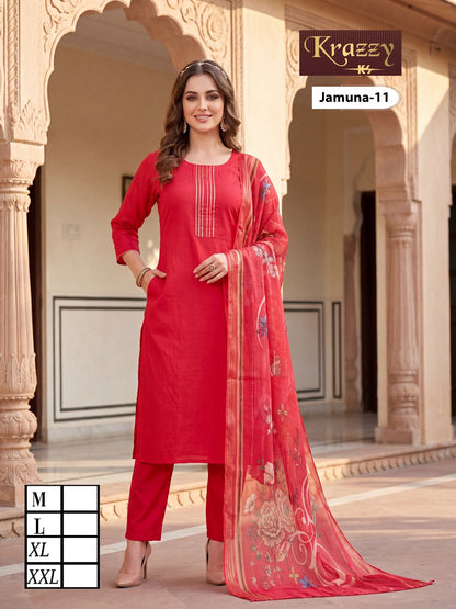 Jamuna Krazzy Kanha Weaving Readymade Pant Style Suits Exporter India