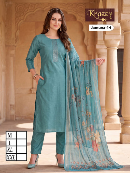 Jamuna Krazzy Kanha Weaving Readymade Pant Style Suits Exporter India