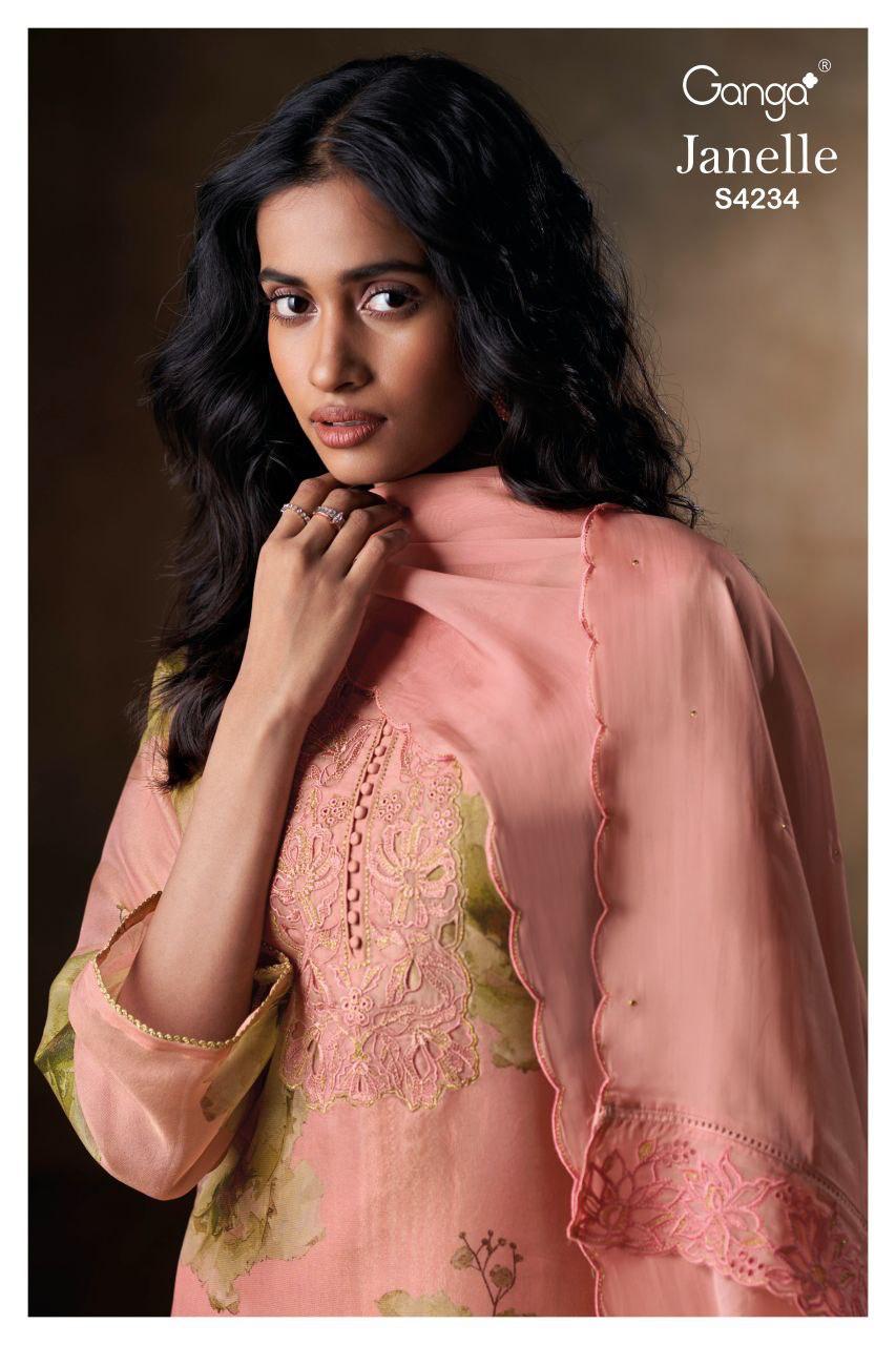 Janelle 4234 Ganga Bemberg Silk Plazzo Style Suits Manufacturer Ahmedabad