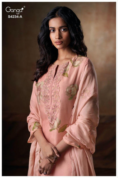 Janelle 4234 Ganga Bemberg Silk Plazzo Style Suits Manufacturer Ahmedabad