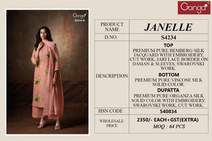 Janelle 4234 Ganga Bemberg Silk Plazzo Style Suits Manufacturer Ahmedabad