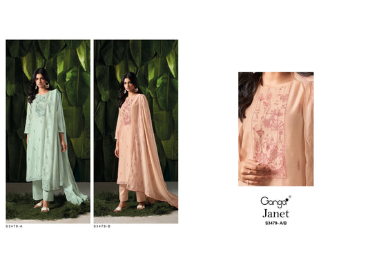 Janet 3479 Ganga Premium Bemberg Pant Style Suits Wholesaler Gujarat