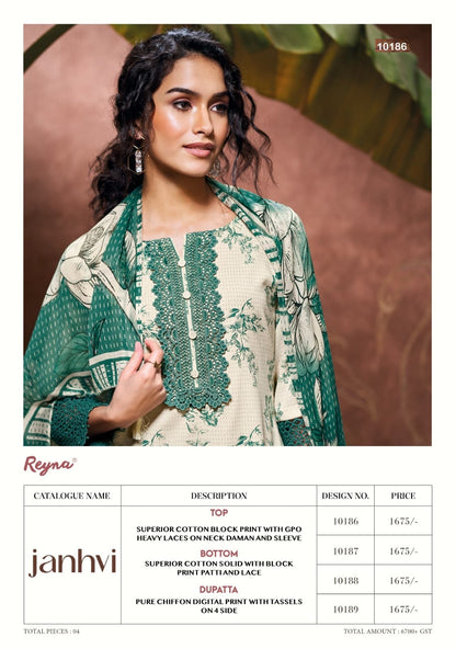 Janhvi Reyna Cotton Pant Style Suits Wholesale Rate