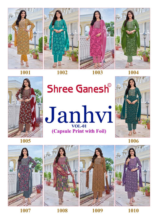Janhvi Vol 1 Shree Ganesh Capsule Readymade Pant Style Suits Manufacturer Ahmedabad