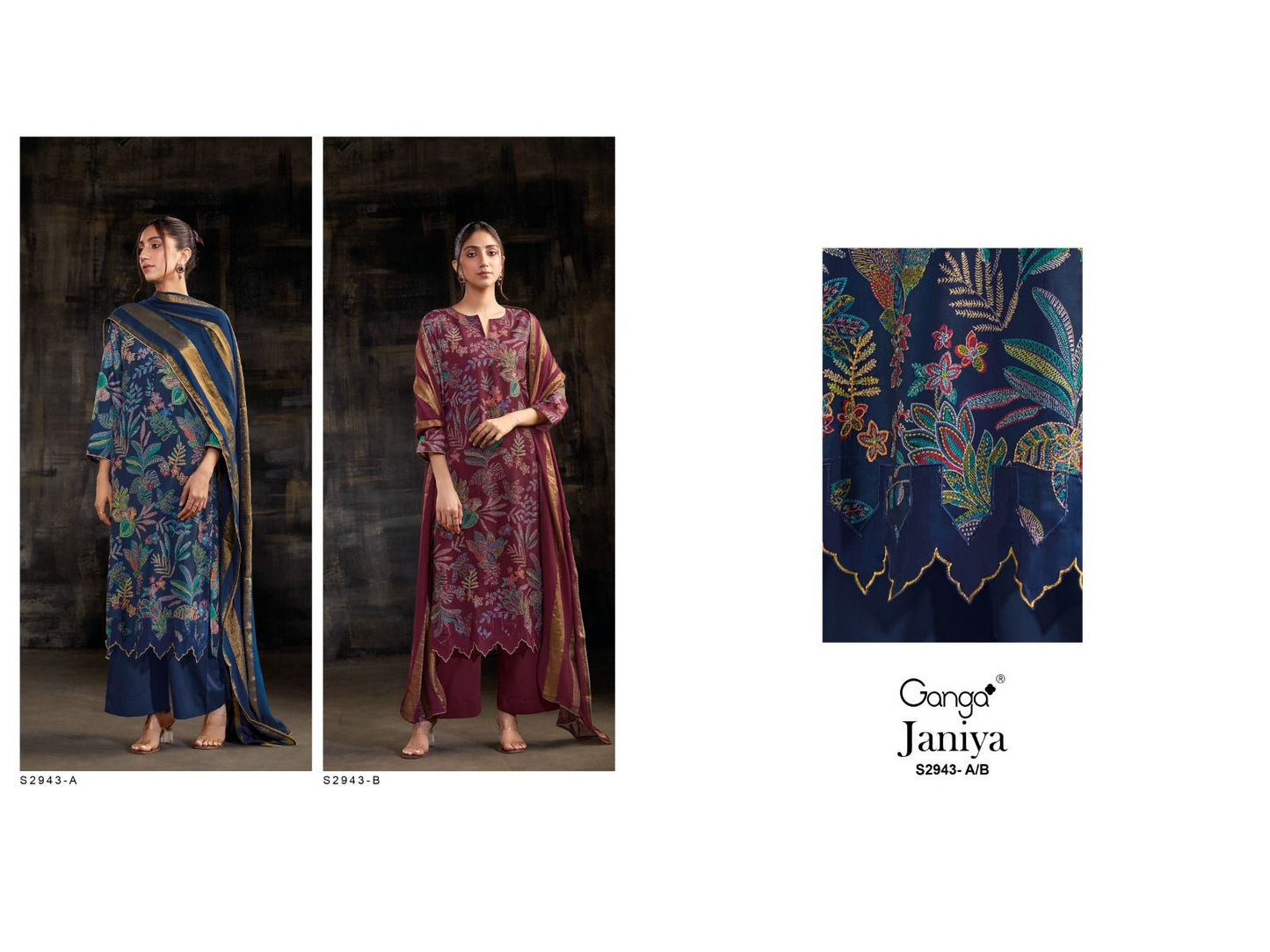 Janiya 2943 Ganga Premium Bemberg Plazzo Style Suits Wholesale Rate