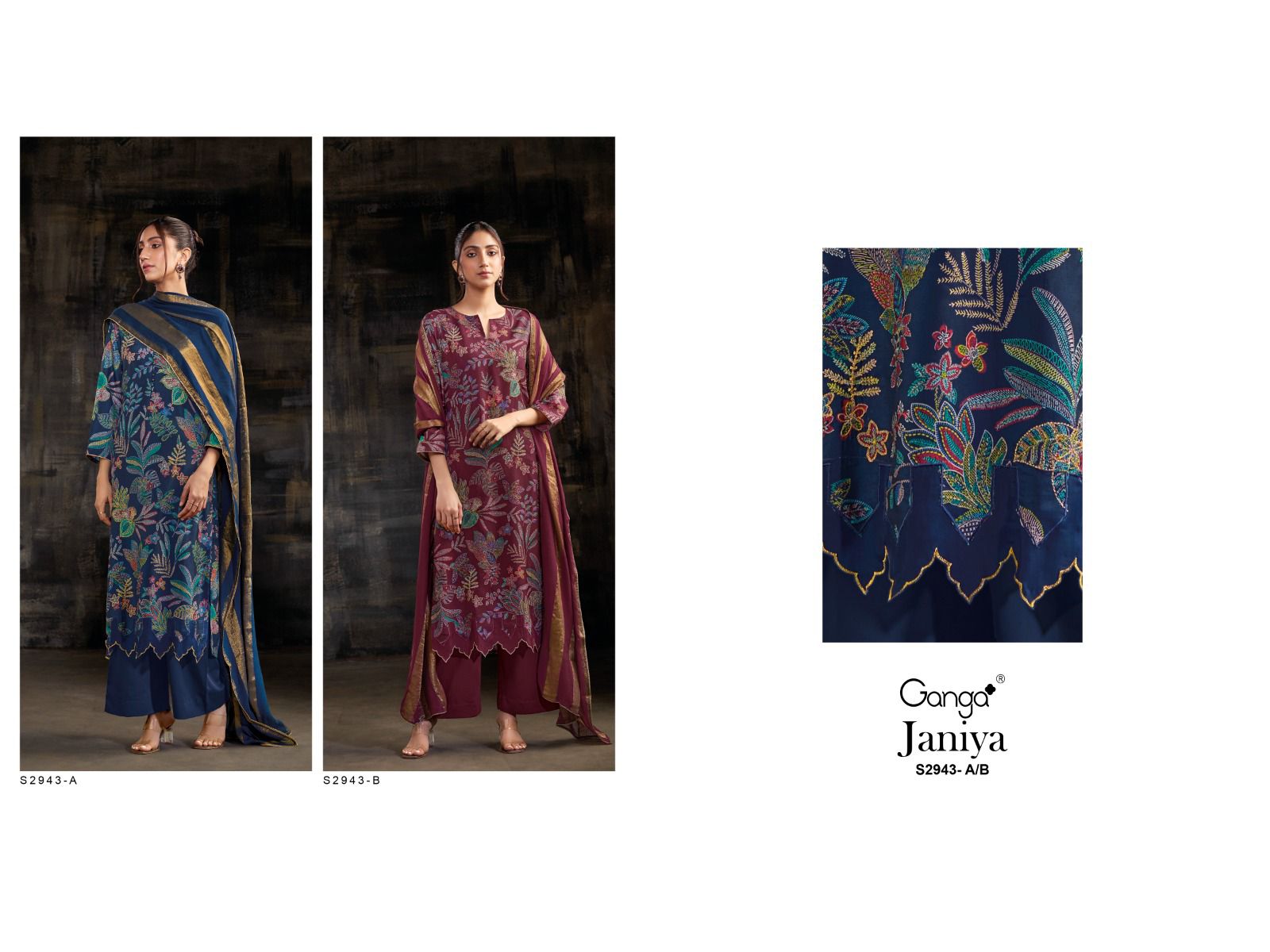 Janiya 2943 Ganga Premium Bemberg Plazzo Style Suits Wholesale Rate