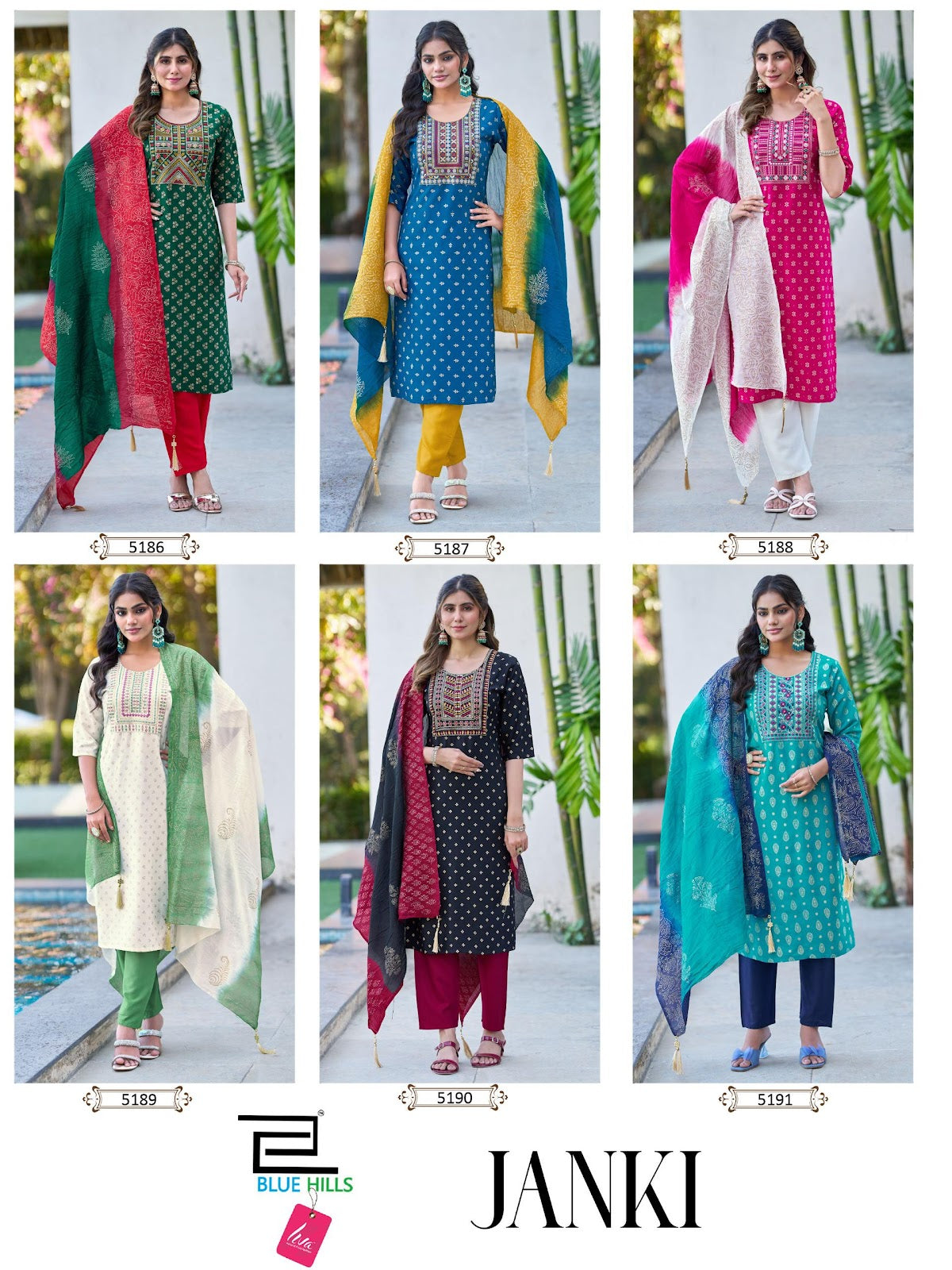 Janki Blue Hills Rayon 22Kg Readymade Pant Style Suits Exporter India