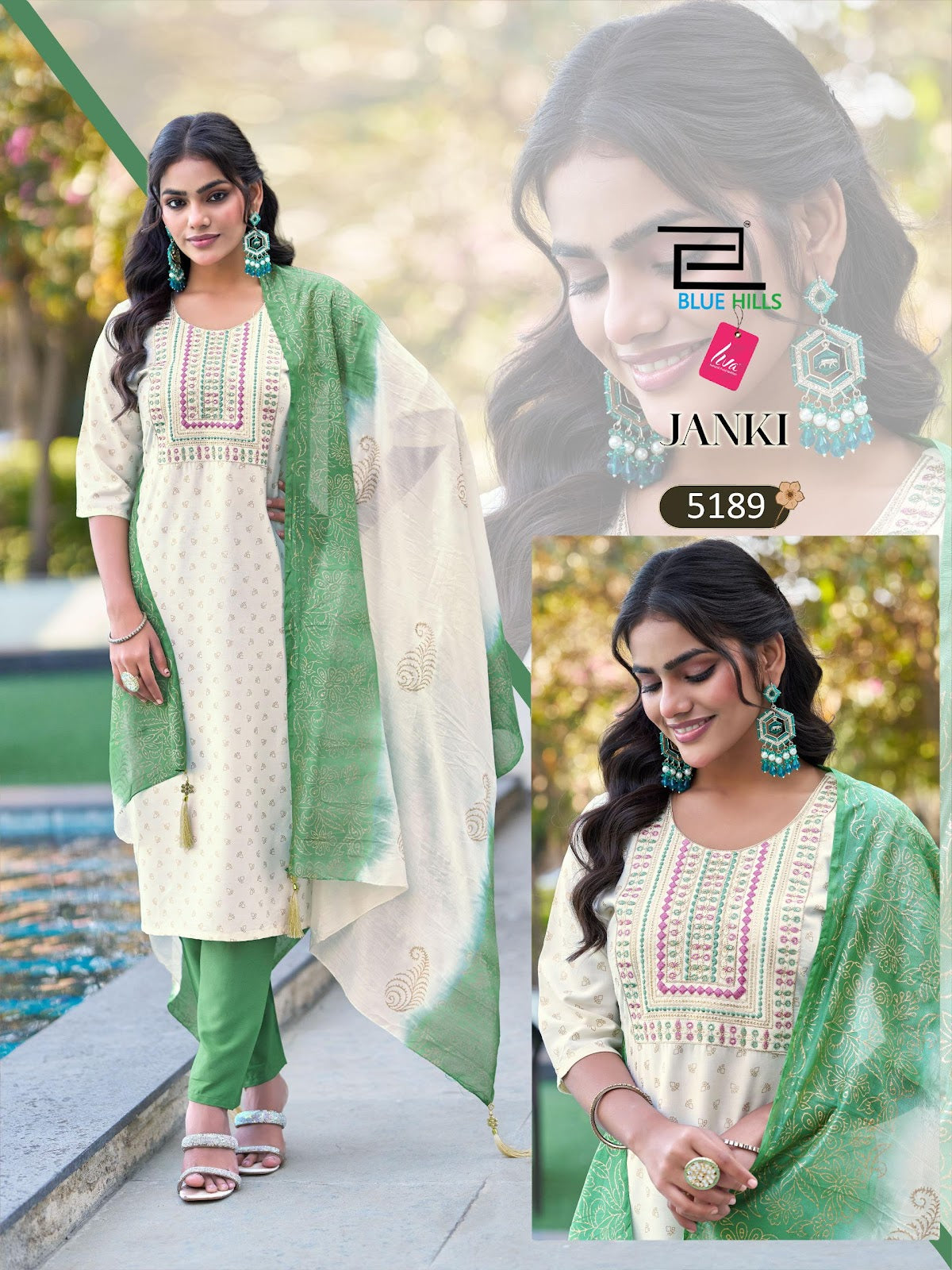 Janki Blue Hills Rayon 22Kg Readymade Pant Style Suits Exporter India