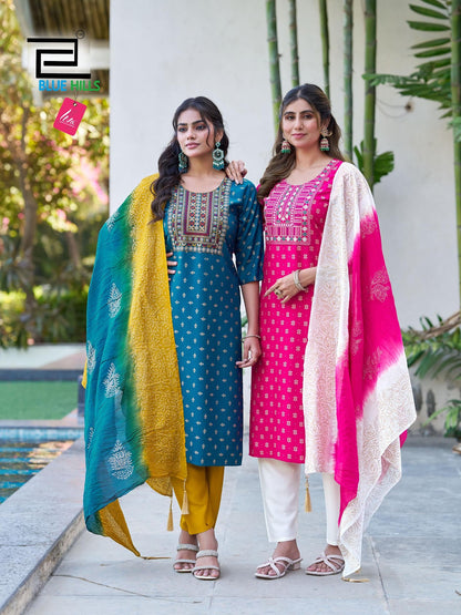 Janki Blue Hills Rayon 22Kg Readymade Pant Style Suits Exporter India