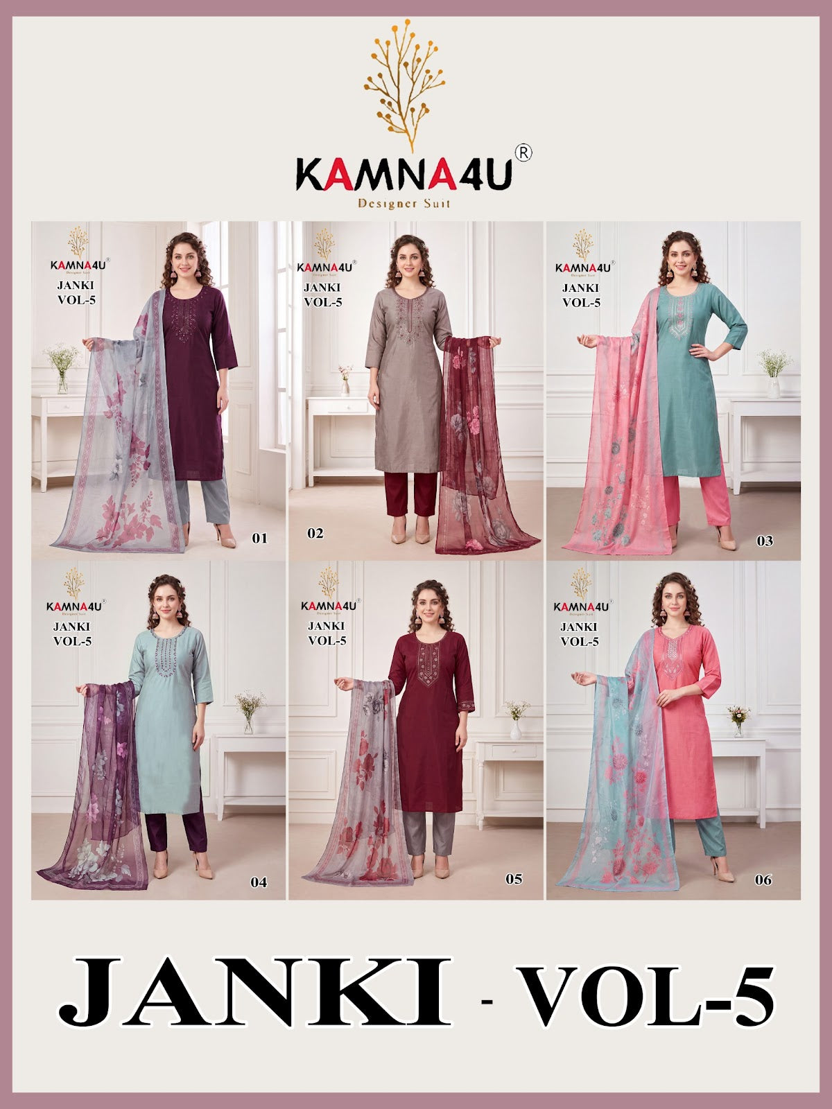 Janki Vol 5 Kamna4U Roman Readymade Pant Style Suits Wholesaler India