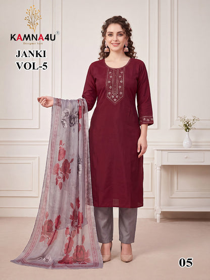 Janki Vol 5 Kamna4U Roman Readymade Pant Style Suits Wholesaler India