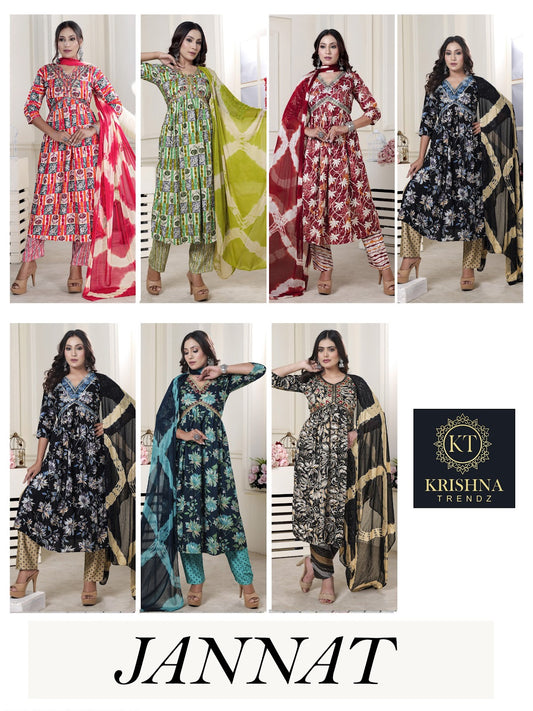 Jannat Kt Rayon 14Kg Readymade Pant Style Suits
