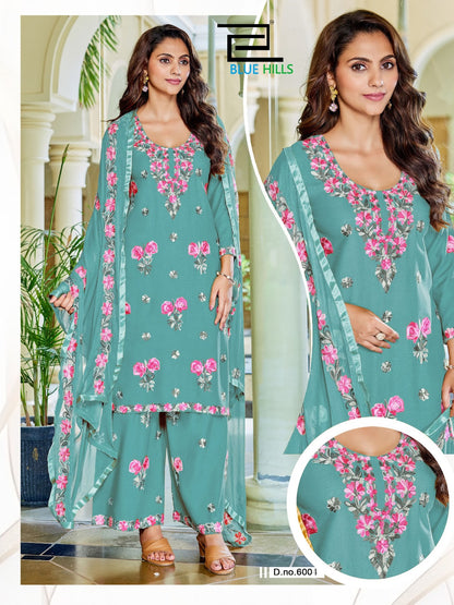 Jannat Vol 3 Blue Hills Rayon 14Kg Readymade Plazzo Style Suits Exporter Gujarat
