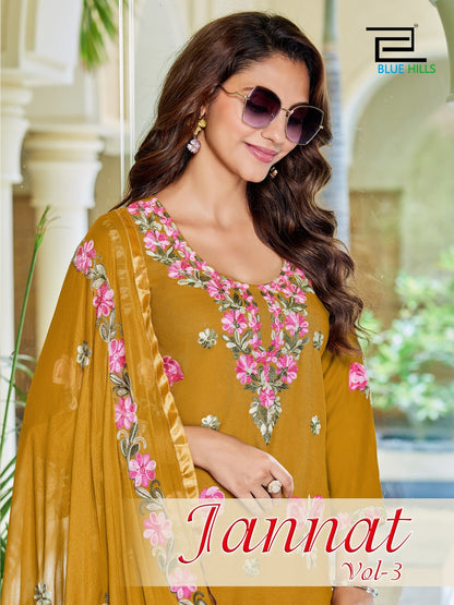 Jannat Vol 3 Blue Hills Rayon 14Kg Readymade Plazzo Style Suits Exporter Gujarat