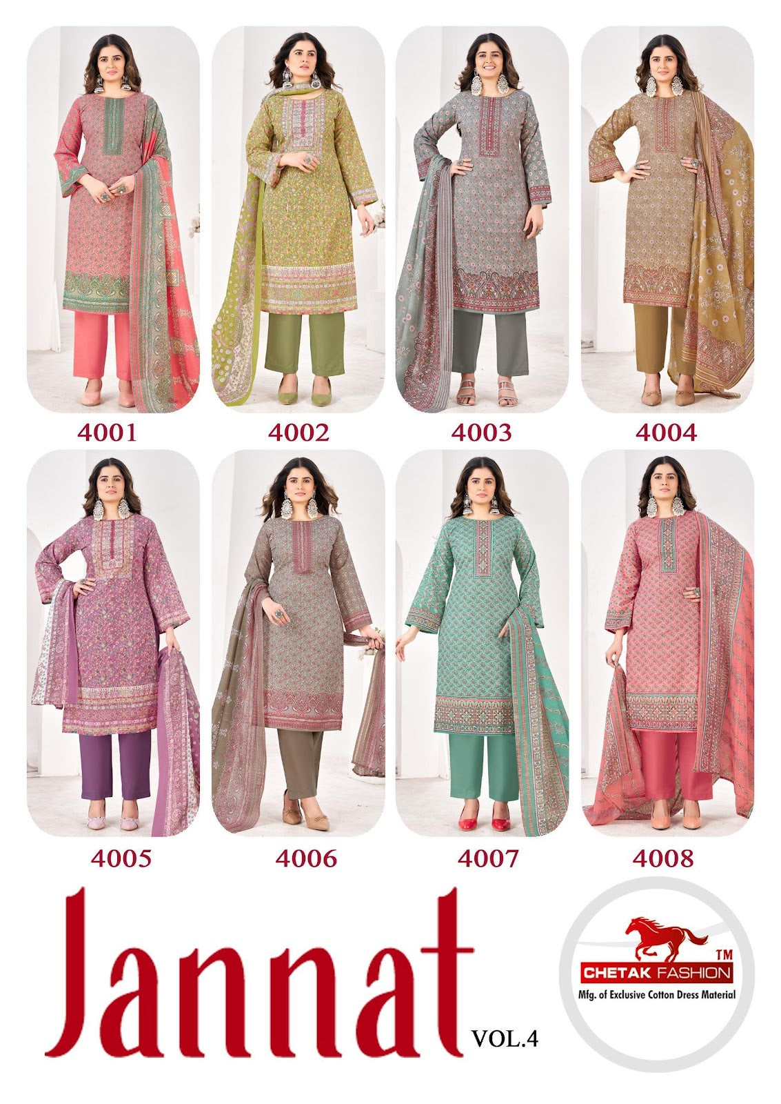 Jannat Vol 4 Chetak Fashion Cotton Karachi Salwar Suits Supplier