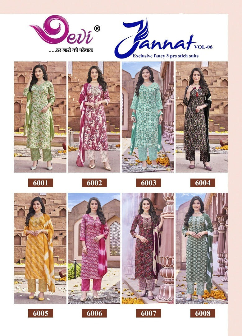 Jannat Vol 6 Devi Heavy Rayon Readymade Pant Style Suits
