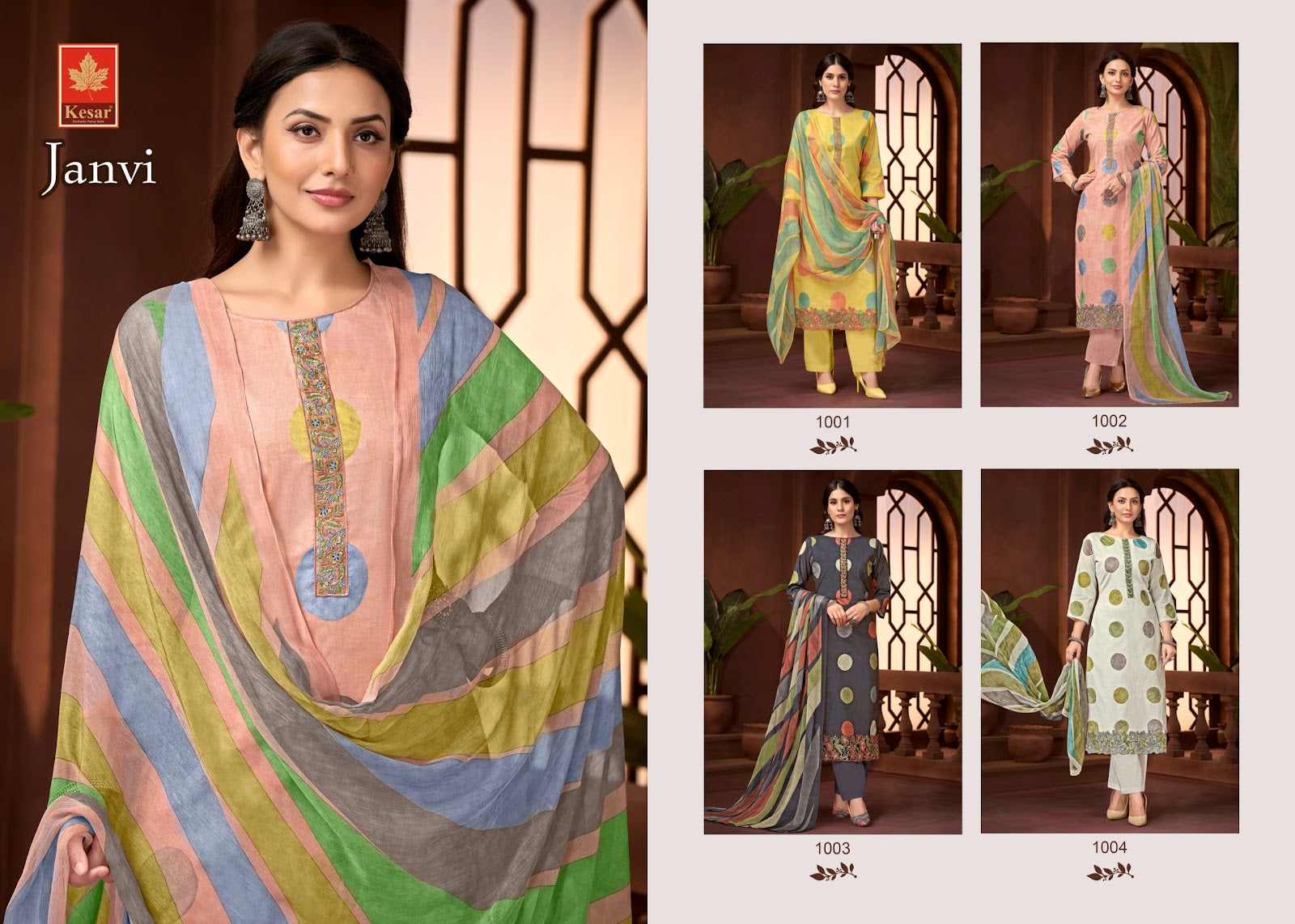 Janvi Kesar Cambric Pant Style Suits Exporter India