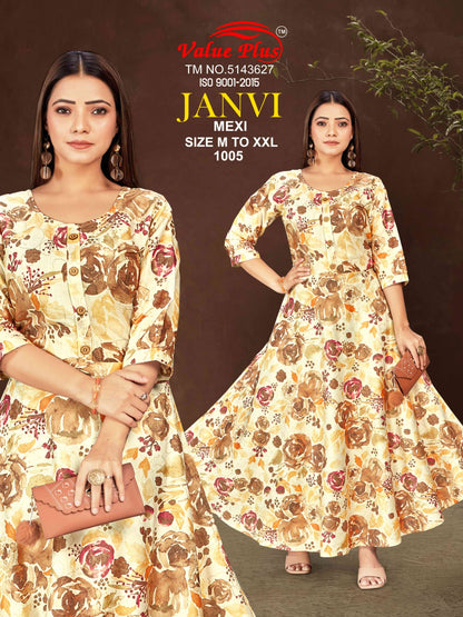 Janvi Mexi Value Plus Rayon Anarkali Kurtis Manufacturer Gujarat