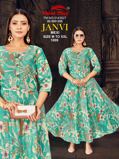 Janvi Mexi Value Plus Rayon Anarkali Kurtis Manufacturer Gujarat