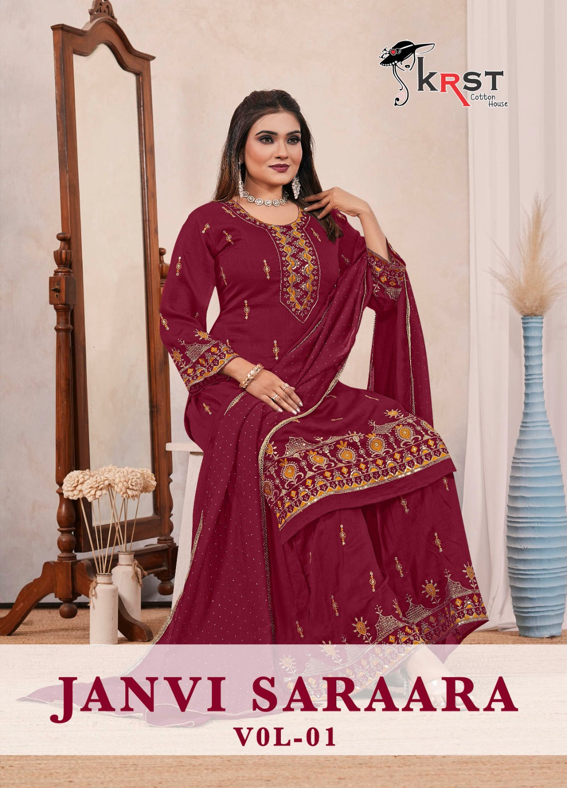 Janvi Saraara Vol 1 Krst Vichitra Silk Readymade Suits Wholesaler