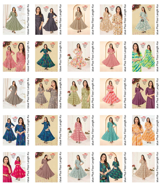 Janvi Value Plus Rayon Floor Length Kurtis Supplier Ahmedabad