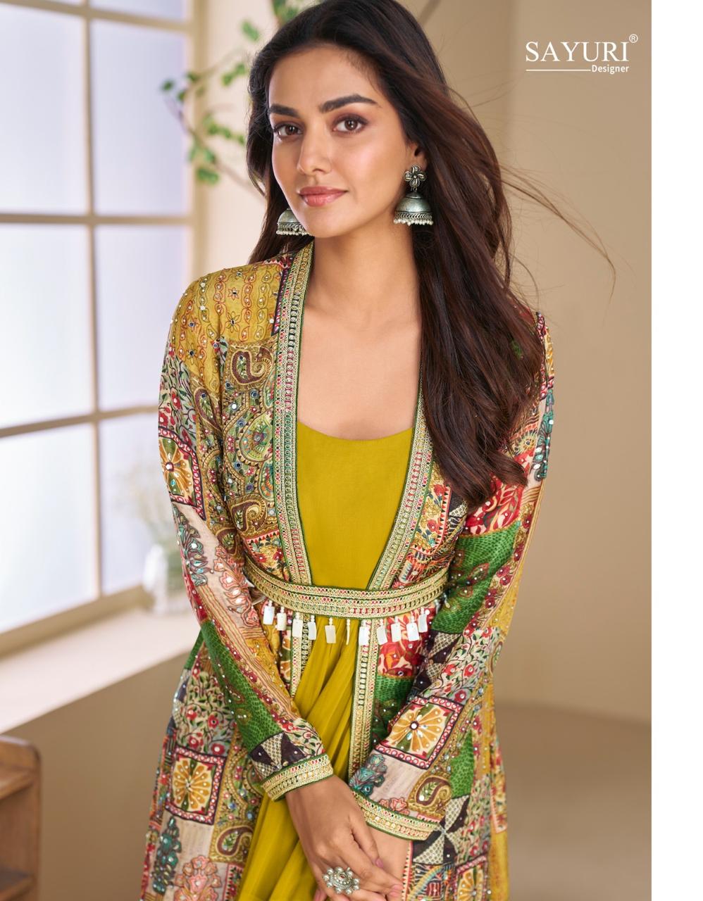 Janvi With Shrug Sayuri Georgette One Piece Gown Manufacturer India