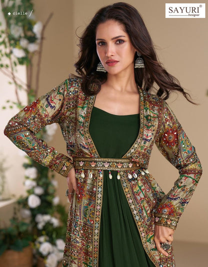 Janvi With Shrug Sayuri Georgette One Piece Gown Manufacturer India