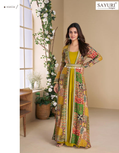 Janvi With Shrug Sayuri Georgette One Piece Gown Manufacturer India