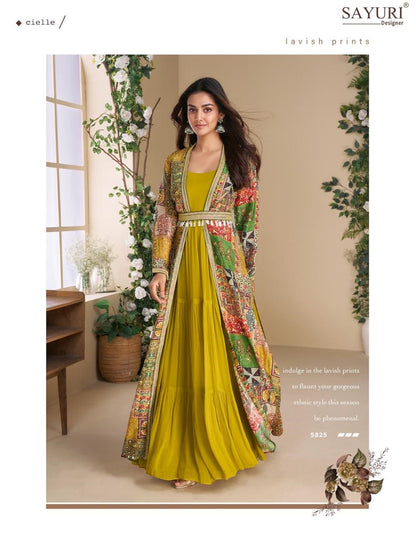 Janvi With Shrug Sayuri Georgette One Piece Gown Manufacturer India