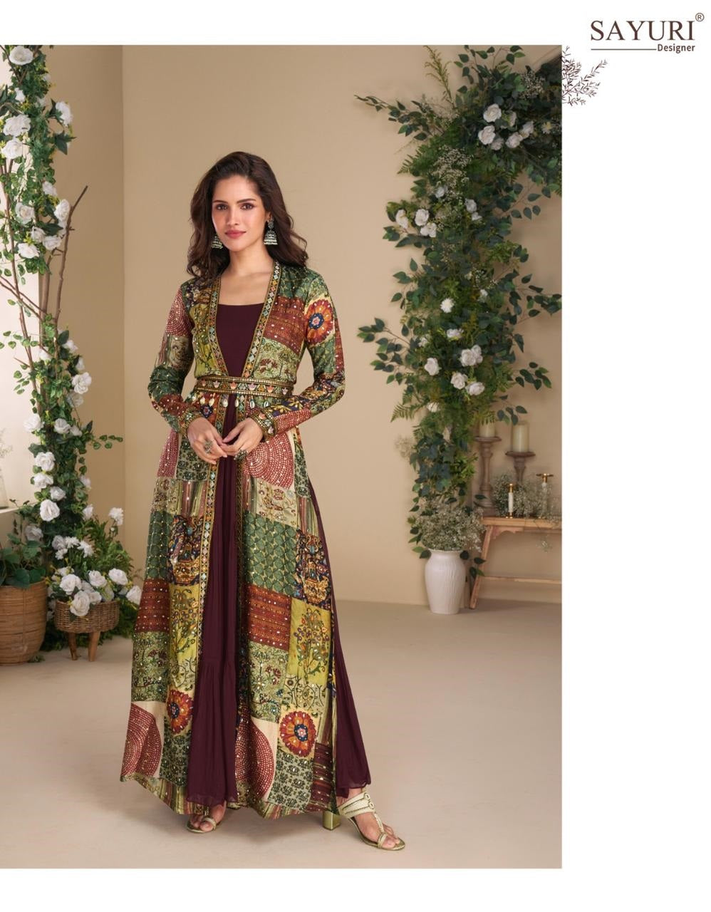 Janvi With Shrug Sayuri Georgette One Piece Gown Manufacturer India