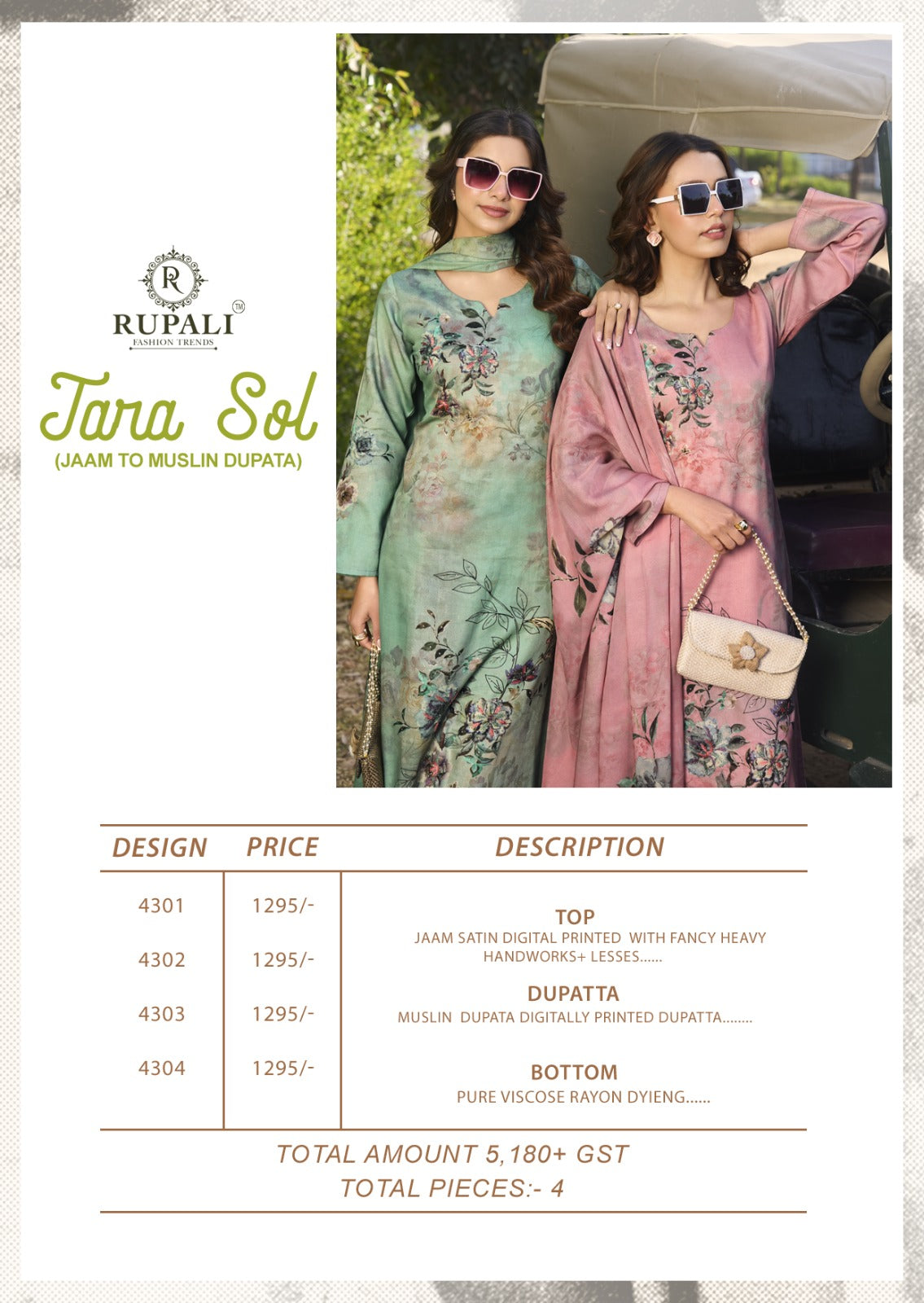 Jara Sol Rupali Jam Satin Pant Style Suits Exporter India