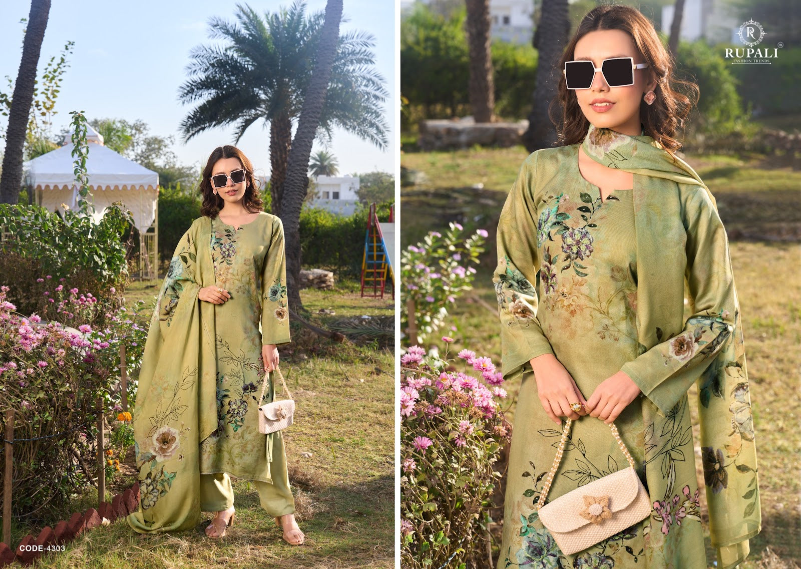 Jara Sol Rupali Jam Satin Pant Style Suits Exporter India